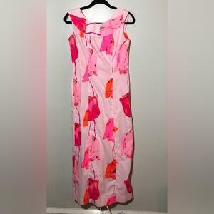 Vintage Alfred Shaheen Hawaiian maxi dress bright pink orange floral hostess